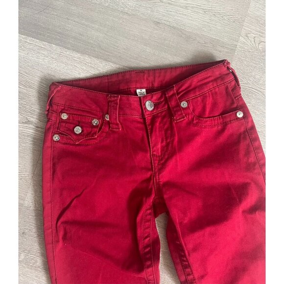True Religion Swarovski Crystals Logo Leggings Red Skinny Jeans Size 26 - Picture 6 of 11